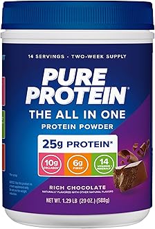 Pure Protein All-In-One Powder, Rich Chocolate - Whey & Collagen, High Fiber,...