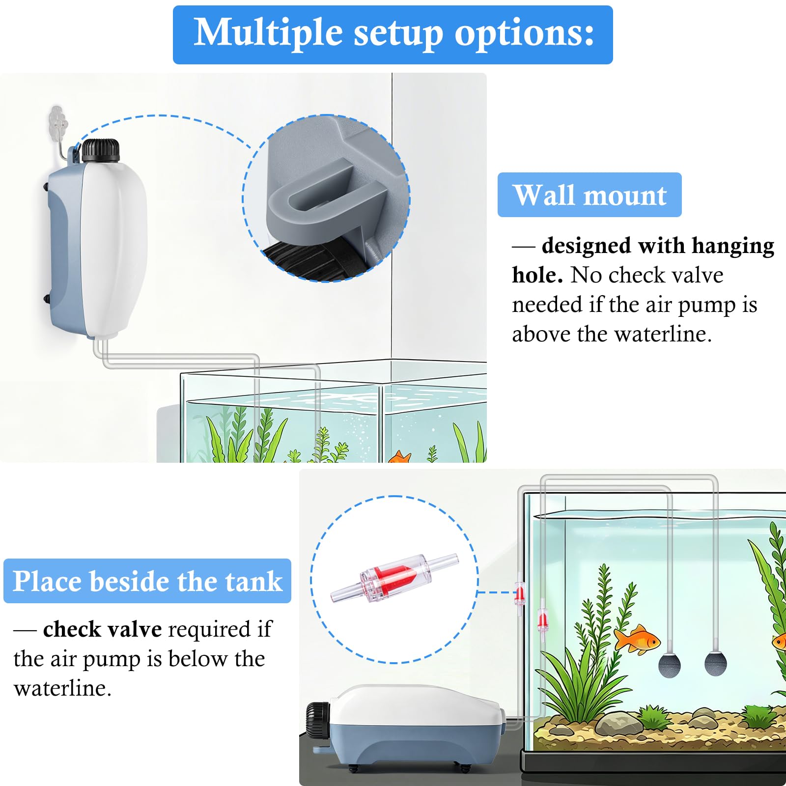 HITOP Dual Outlet Aquarium Air Pump - Quiet & Powerful -7