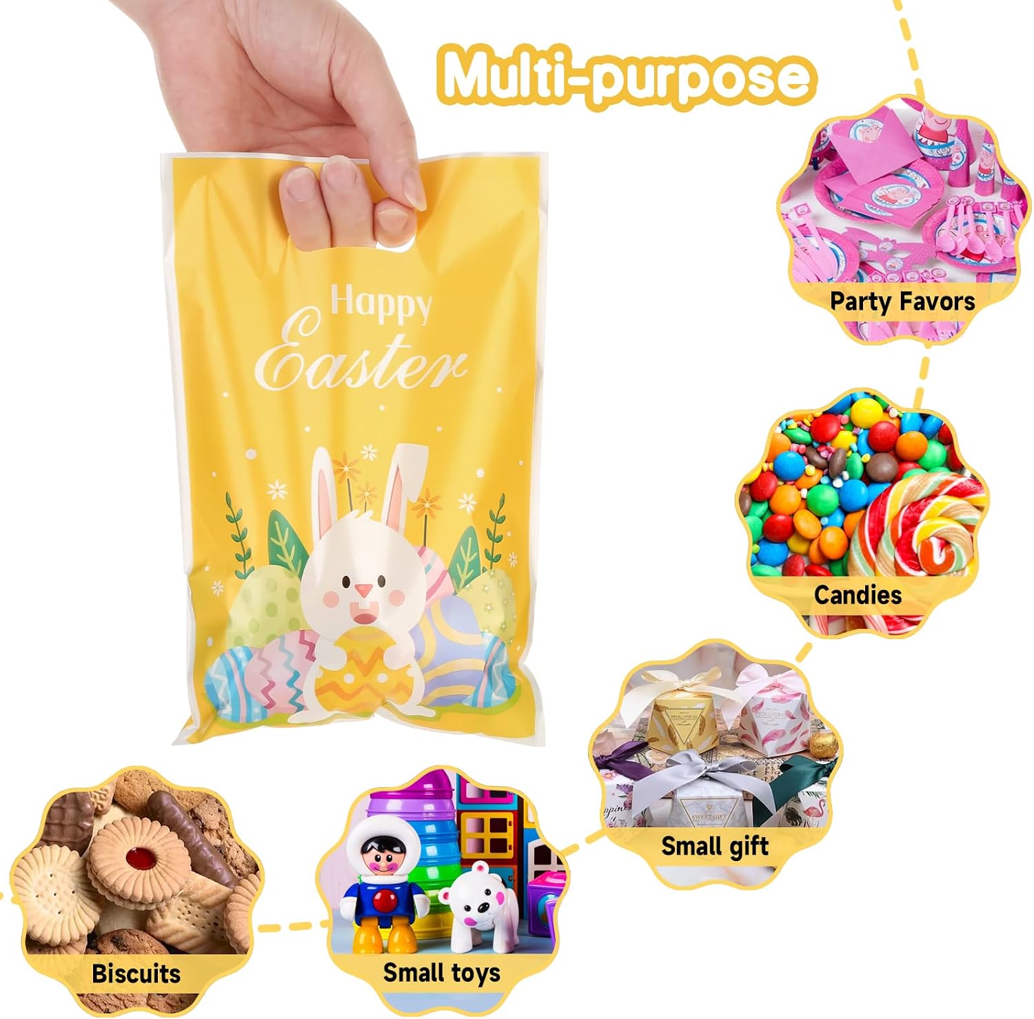 PintreeLand Easter Gift Bags 40 Pack, Plastic Party Favor Bags with Bunny and Egg Design, Goodies Loot Bags Bulk for Kids Baby Girls & Boys image 2