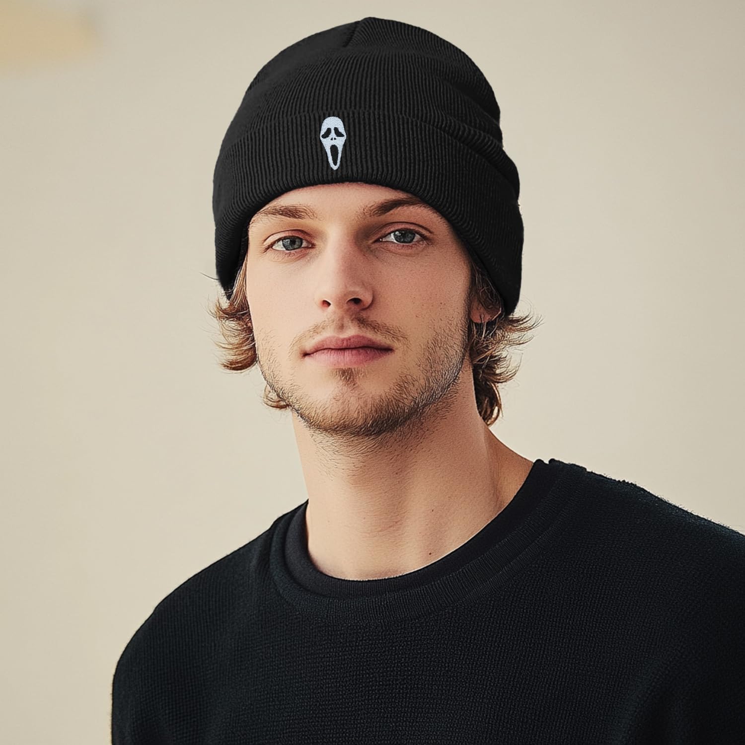 pbgtywd Cool Skull Beanies Embroidered Knit Hats Skullies Beanie Fall Winter Black Graphic Knit Hat Cap for Women Men