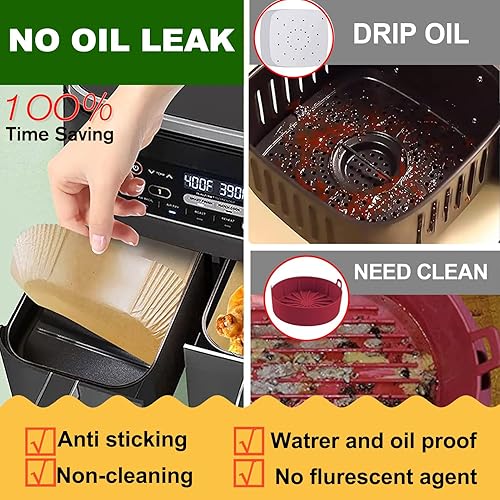 Miniatura 7 de Revestimientos rectangulares para freidora de aire para canasta doble de 6 cuartos de galón, doble forro doble Ninja desechable, 200 piezas de forro