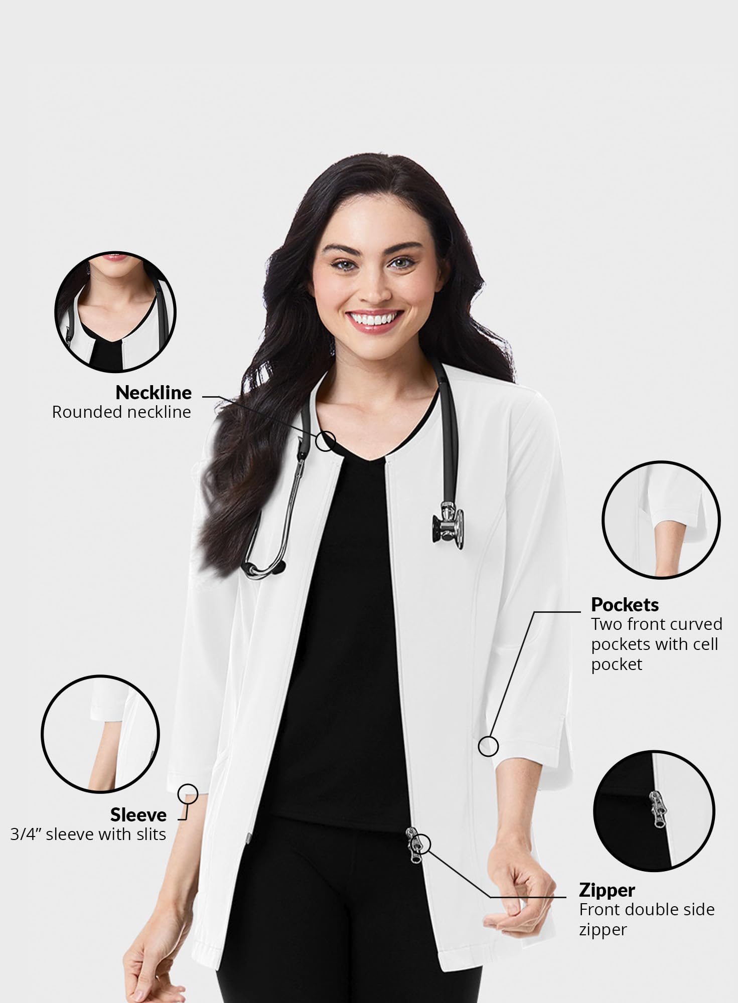 Maevn Smart Lab Coats - Chaqueta de laboratorio con manga de 3/4 pulgadas para mujer
