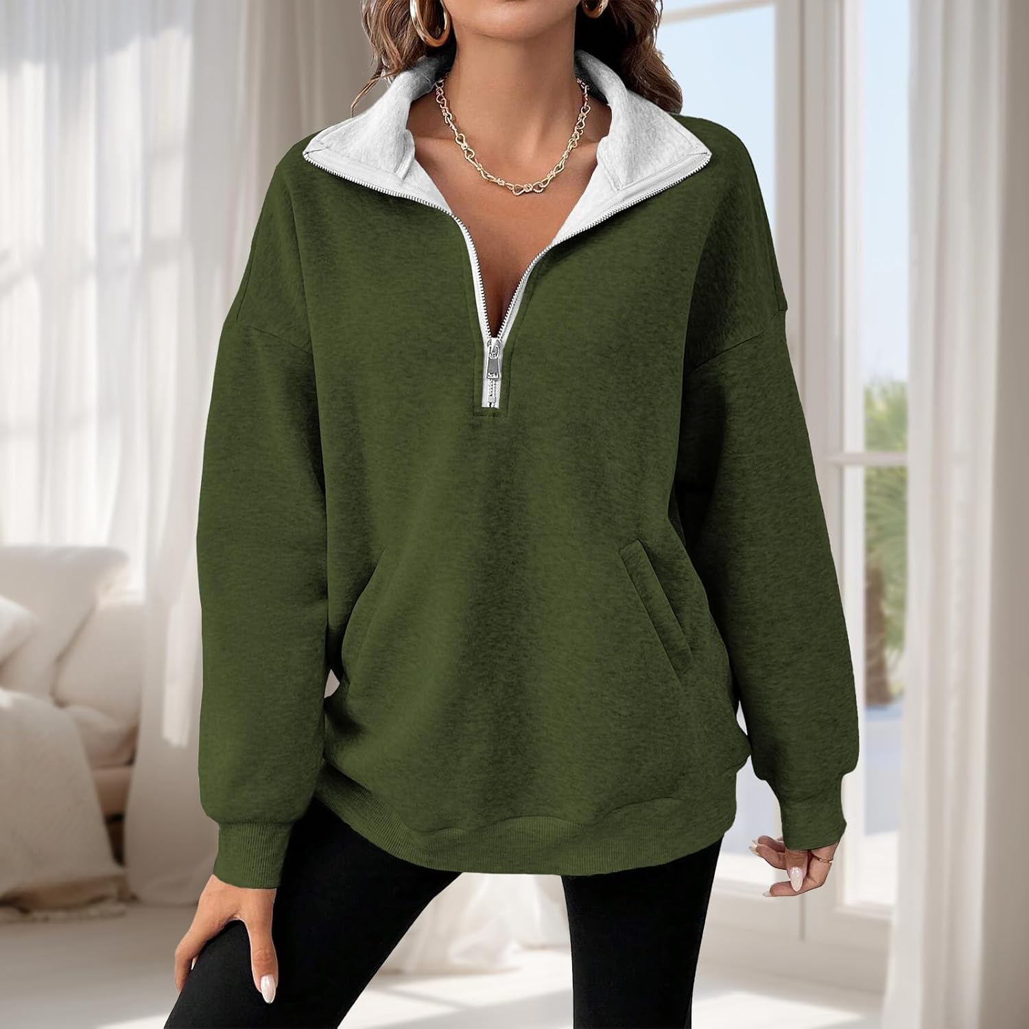 MARSVOVO Fall Winter pullover sweatshirts for women 2025 Solid Color Oversized Loose Casual Comfortable Warm Trendy Tops - Image 2