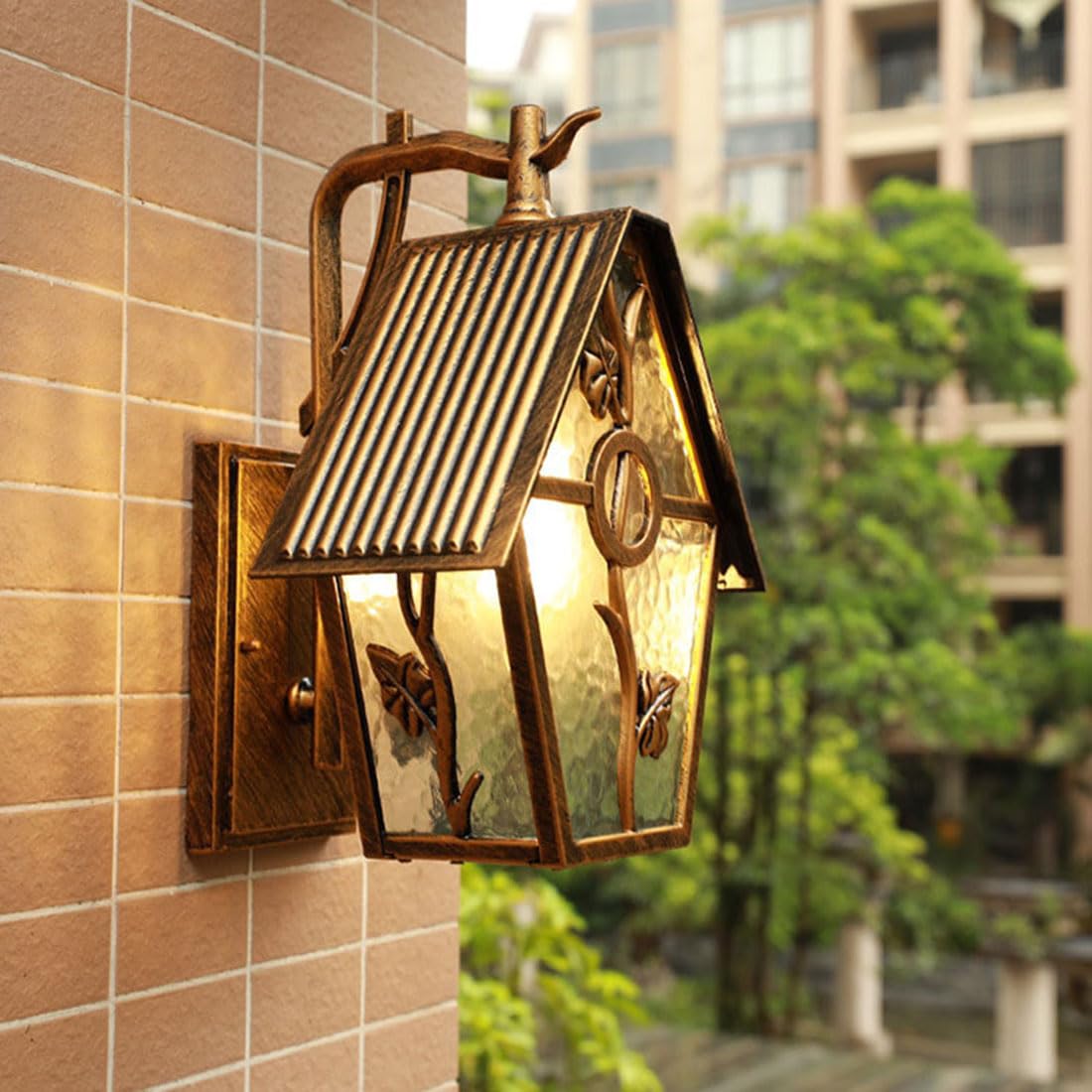 Apliques De Pared Para Exterior Máx 100W E27 Lámpara Exterior De Aluminio IP65 Resistente Al Agua De Cristal, Para Porche, Jardín, Patio, Balcón, Cochera Y Chalet. (Bronze)