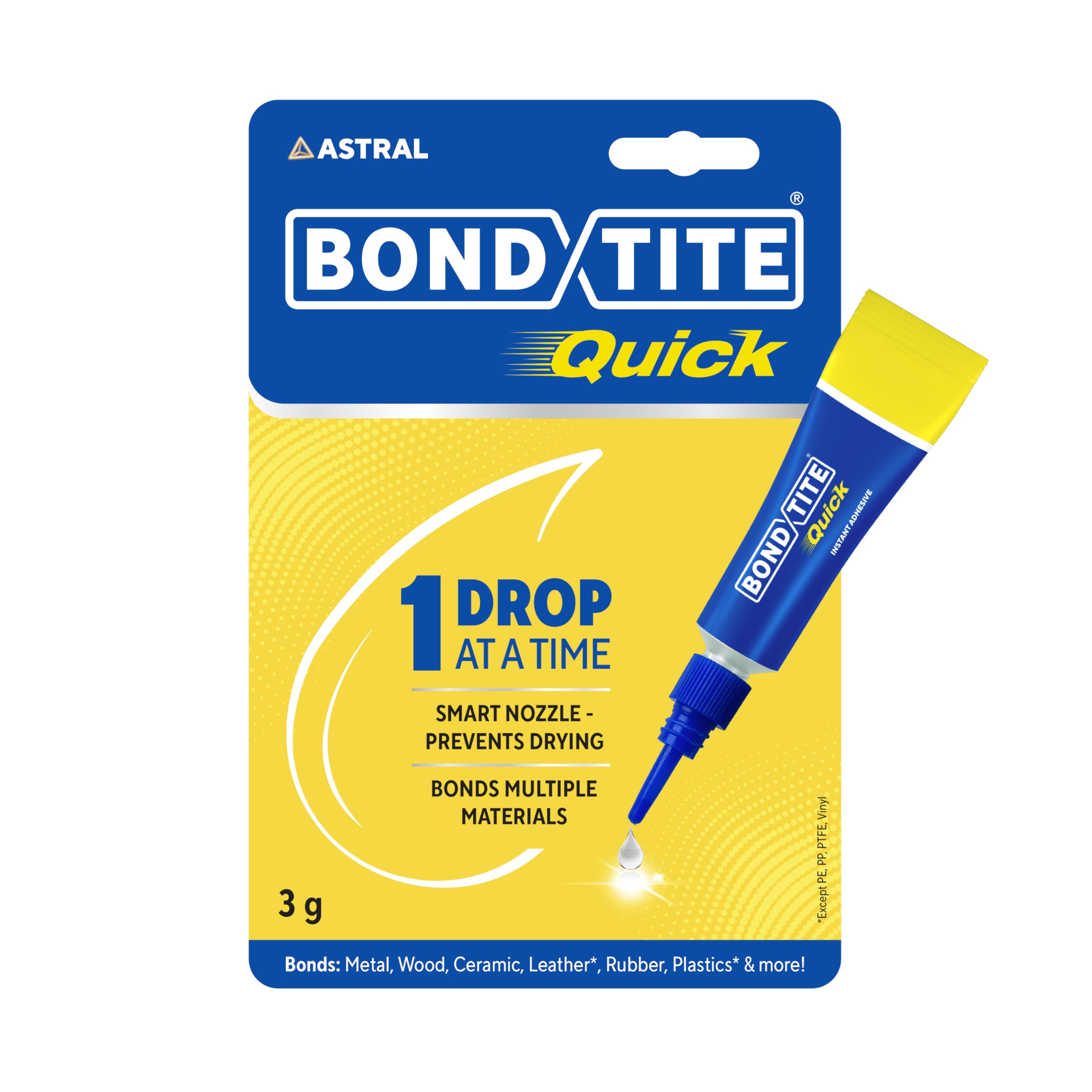 Bondtite Quick Instant Adhesive 3 GM|Pack of 2|Multi-Material Glue with Smart Nozzle | Clear Drying | Non-Staining | One-Drop Precision for DIY, Craft & Household Fixes