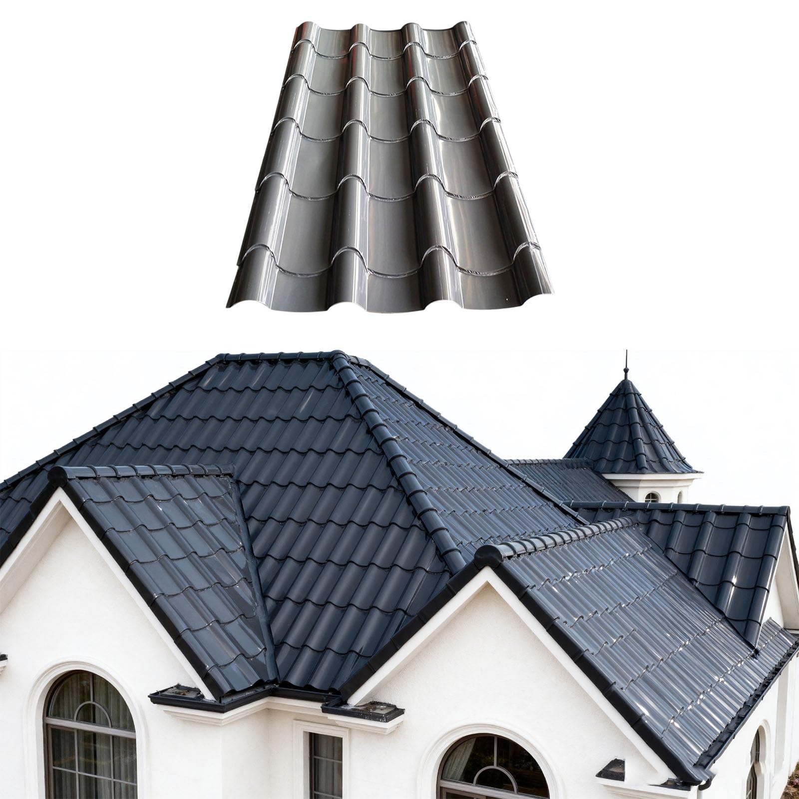 Black aluminum architectural roofing shingles