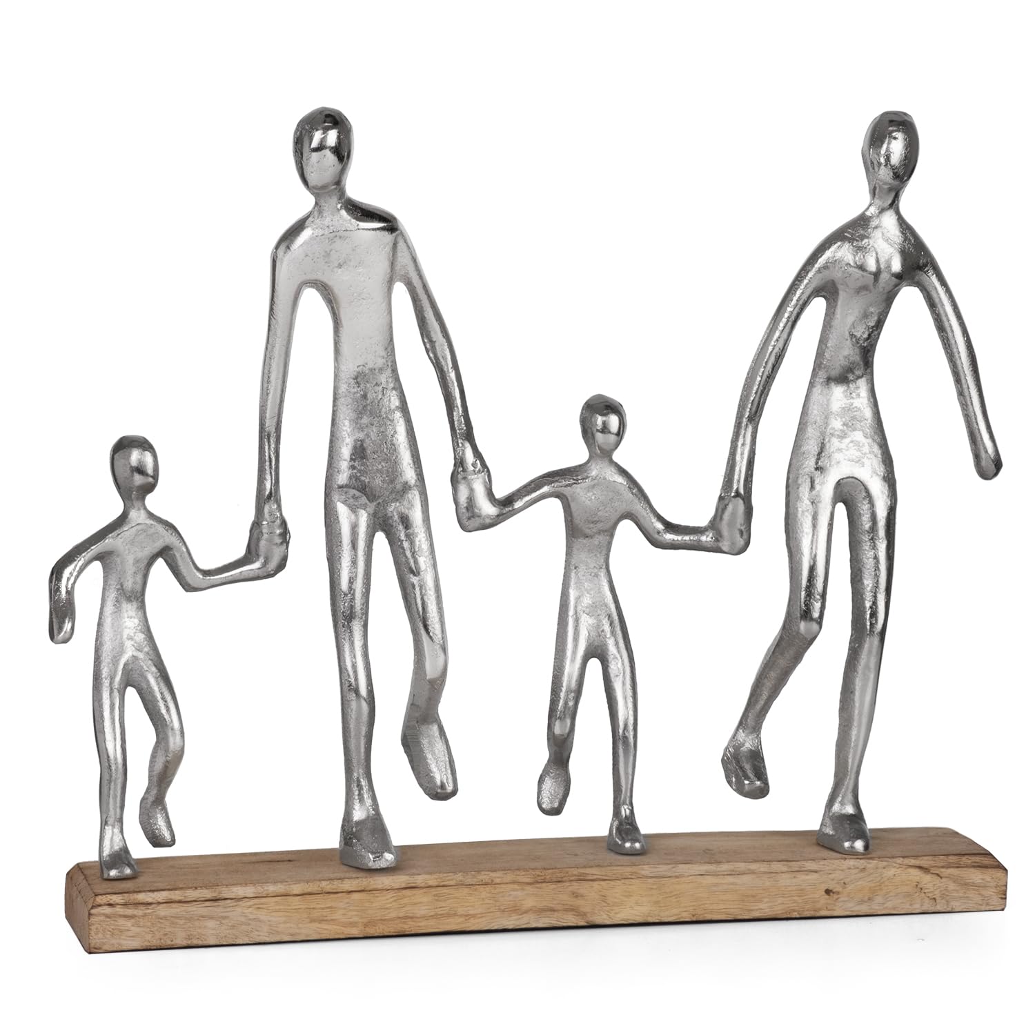 Figura decorativa moderna famiglia 4 persone su base in legno, 37 x 8,5 x 31 cm, elegante scultura per soggiorno, ufficio o credenza, simbolo di coesione amore e tempo insieme