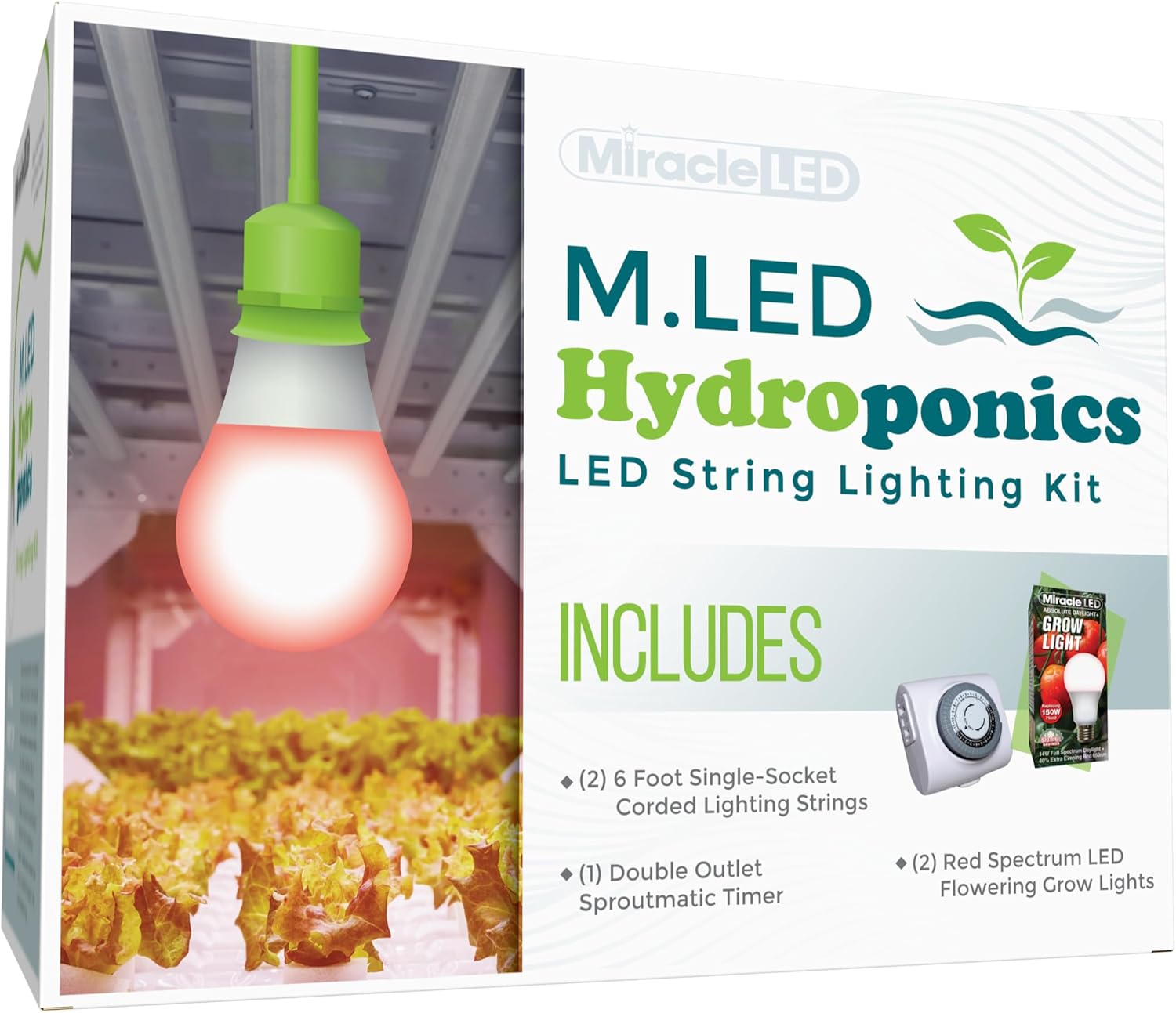 Miracle LED Hydroponics LED Indoor Grow Light Kit - Includes 1 Absolute Daylight Plus Red 150W Replacement Grow Light Bulbs & 1 Single-Socket Corded Fixture with SproutMatic Timer (2-Pack)