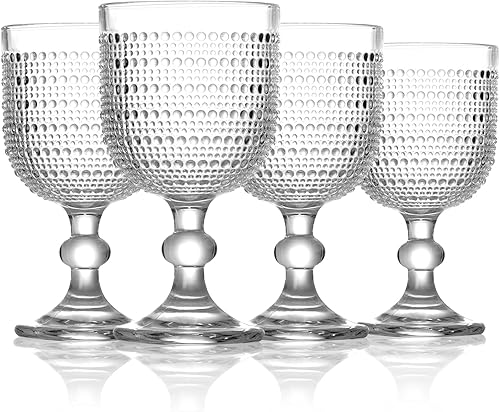 Copas de vino vintage transparentes de 12 onzas, juego de 4 vasos de copas, copas en relieve para boda, fiesta, cena, bar