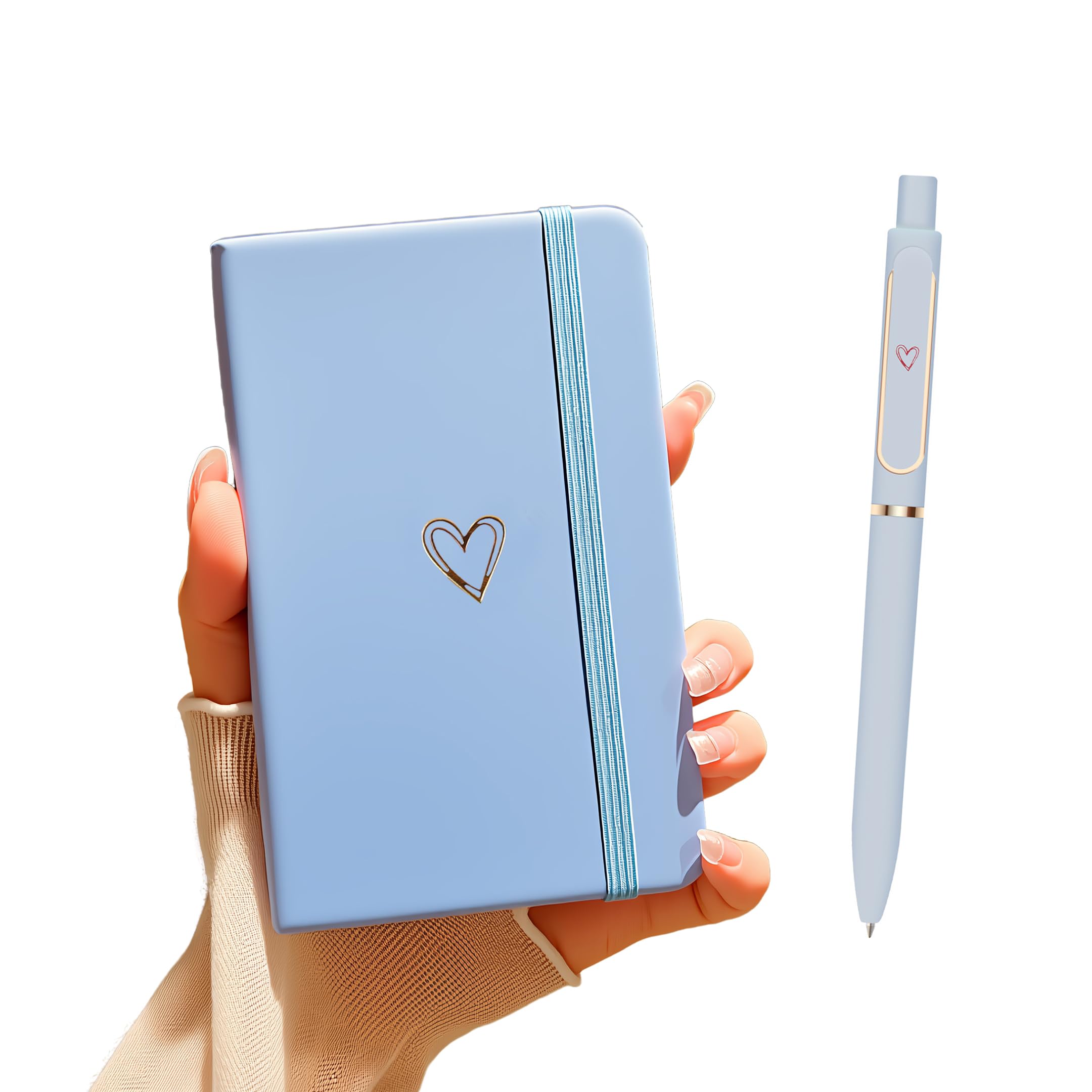 LRANKAI A6 Lined Journal Notebook with Pen for Girls Women,192 Pages Hardcover Leather Notebook for Writing,Cute A6 Diary with Heart-Shaped Notepad for Work School,Note Taking,Business (Blue)