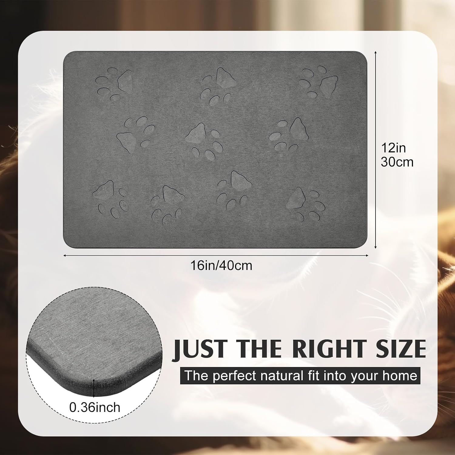 Drydiet Dog Gift Stone Mat for Dog Bowl Diatomaceous Earth Absorbent Non Slip Cat Puppy Mat for Food and Water Quick Drying Easy to Clean Placemat for Bowl Dish(Dark Gray,16 x 12 Inch)