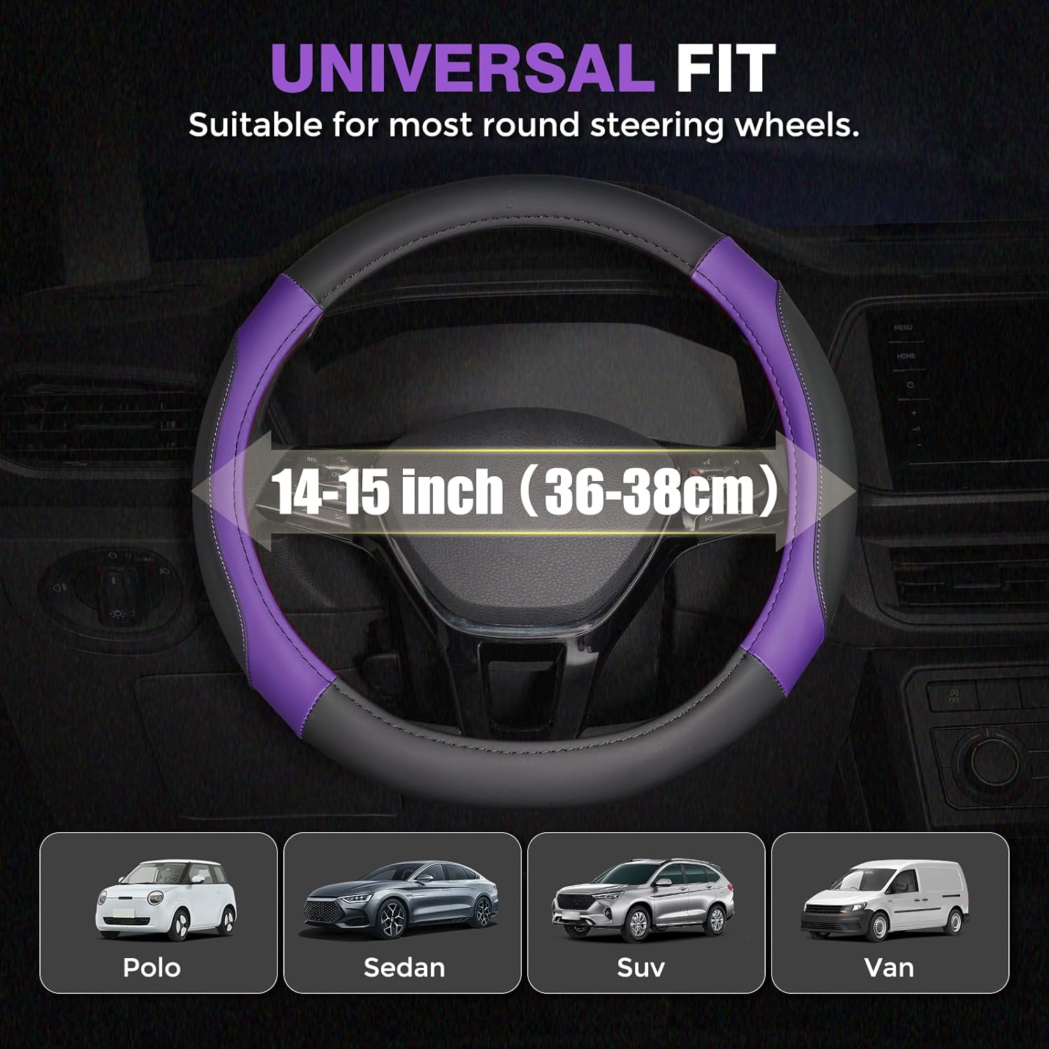 FLORICH Car Steering Wheel Cover, Microfiber Leather Steering Wheel Covers with Anti-Slip Lining, Breathable Elastic Car Steering Wheel Protector, Universal Standard Size 14-15 inch - Image 3