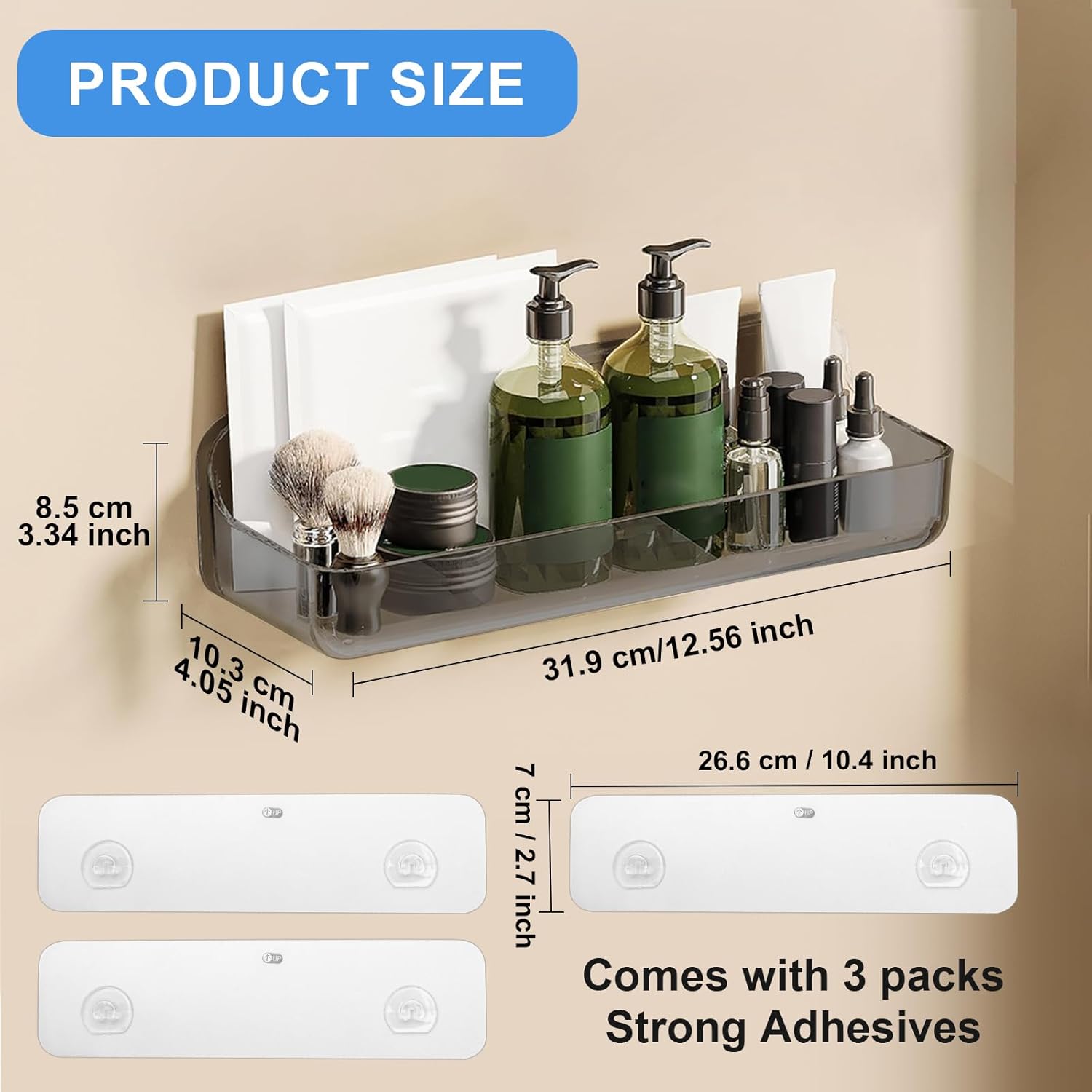 Diesisa 2pc Acrylic Wall Mounted Shower Caddy, Adhesive Shelf, Bathroom Shelves for Wall, Self Adhesive Organizer, No Drilling Hang Walls, for Bathroom, Kitchen, Living Room thumbnail
