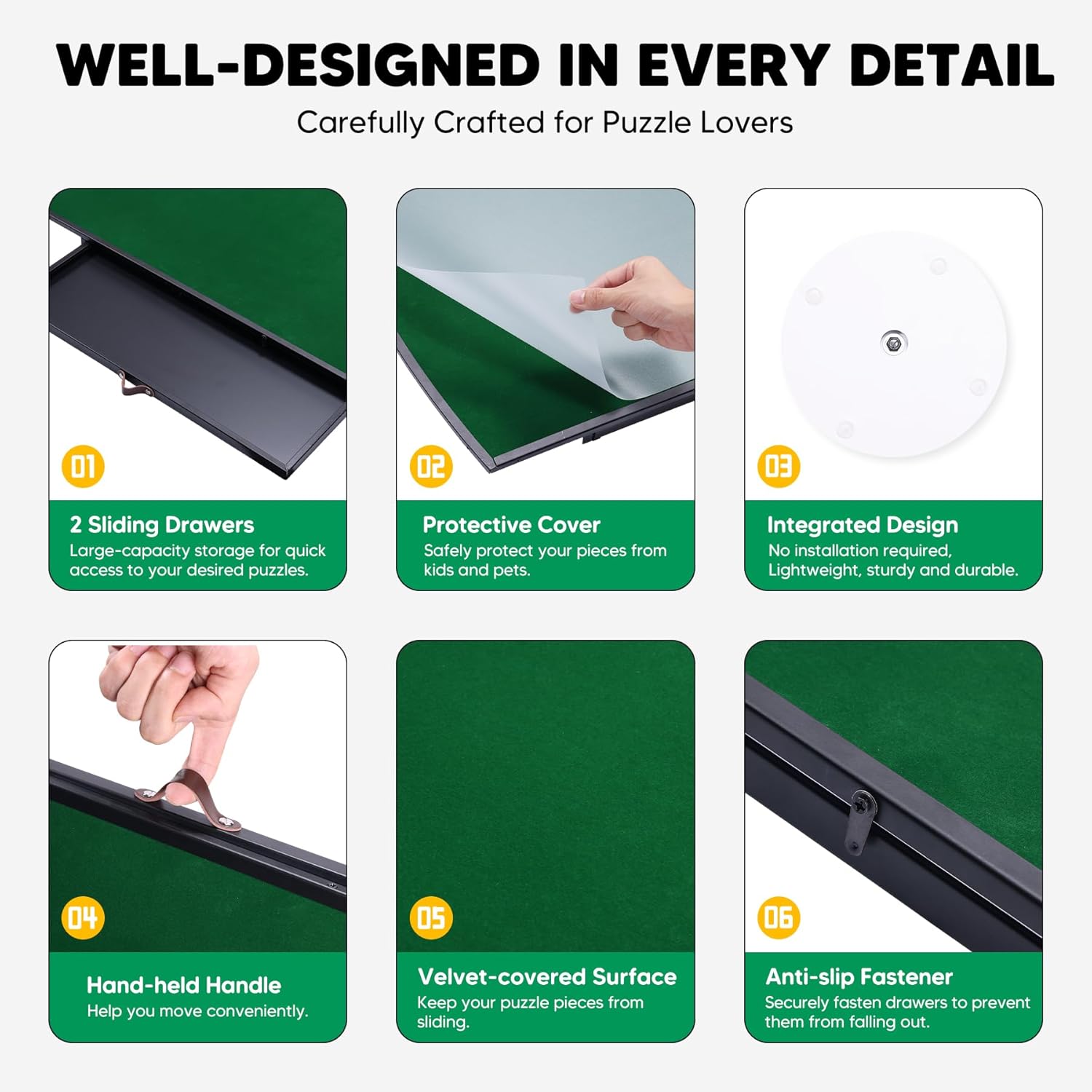 1500 Piece Rotating Puzzle Board Pro, 34" x 25" with Drawers, Portable Aluminum Alloy Puzzle Board with Velvet Cover Mat, 360° Rotation, Integrated Design Puzzle Table Birthday Gifts for Mom