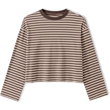 Striped Bloom Long Sleeve Shirt for Women Boxy Tee Top Streetwear