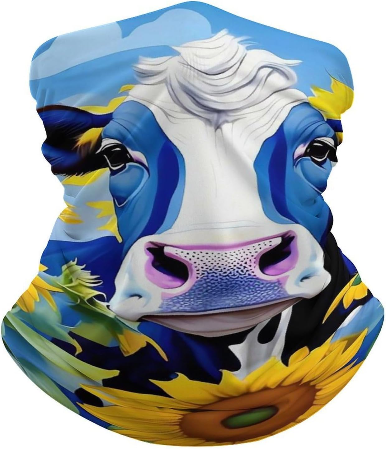 Cow with Sunflowers in Blue UV Protection Face Mask, Cooling Headscarf image 2