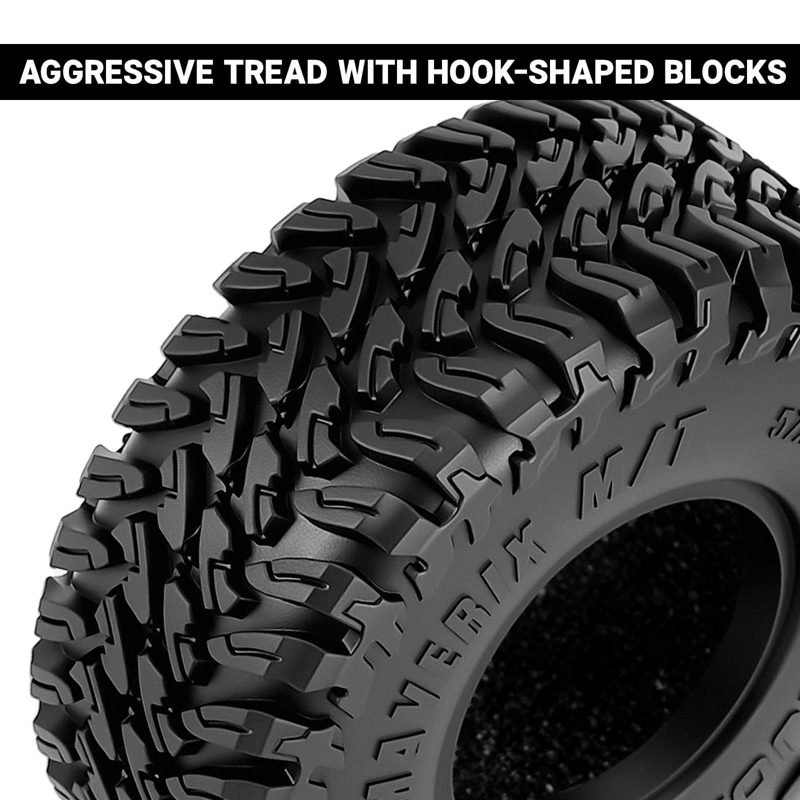 INJORA 1.0" MAVERIX M/T Tires 57 * 22mm for 1/18 1/24 RC Crawlers (T1028), 57mm x 22mm - Image 4