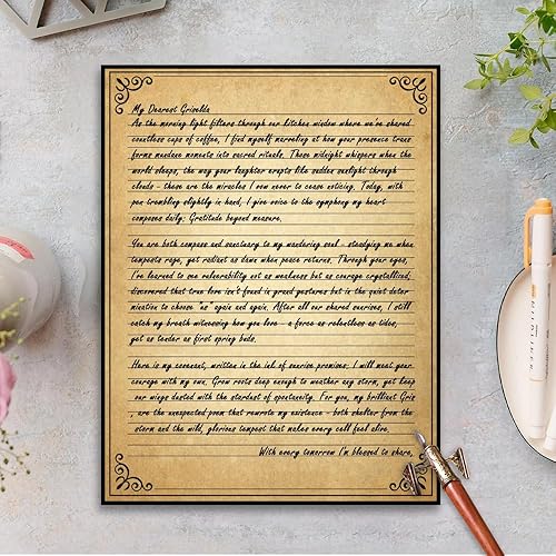 Miniatura 2 de Papel rayado vintage con diseño de borde antiguo, 50 hojas, papel estacionario para escribir cartas, 100 gsm, 11 x 8.5 pulgadas, papelería