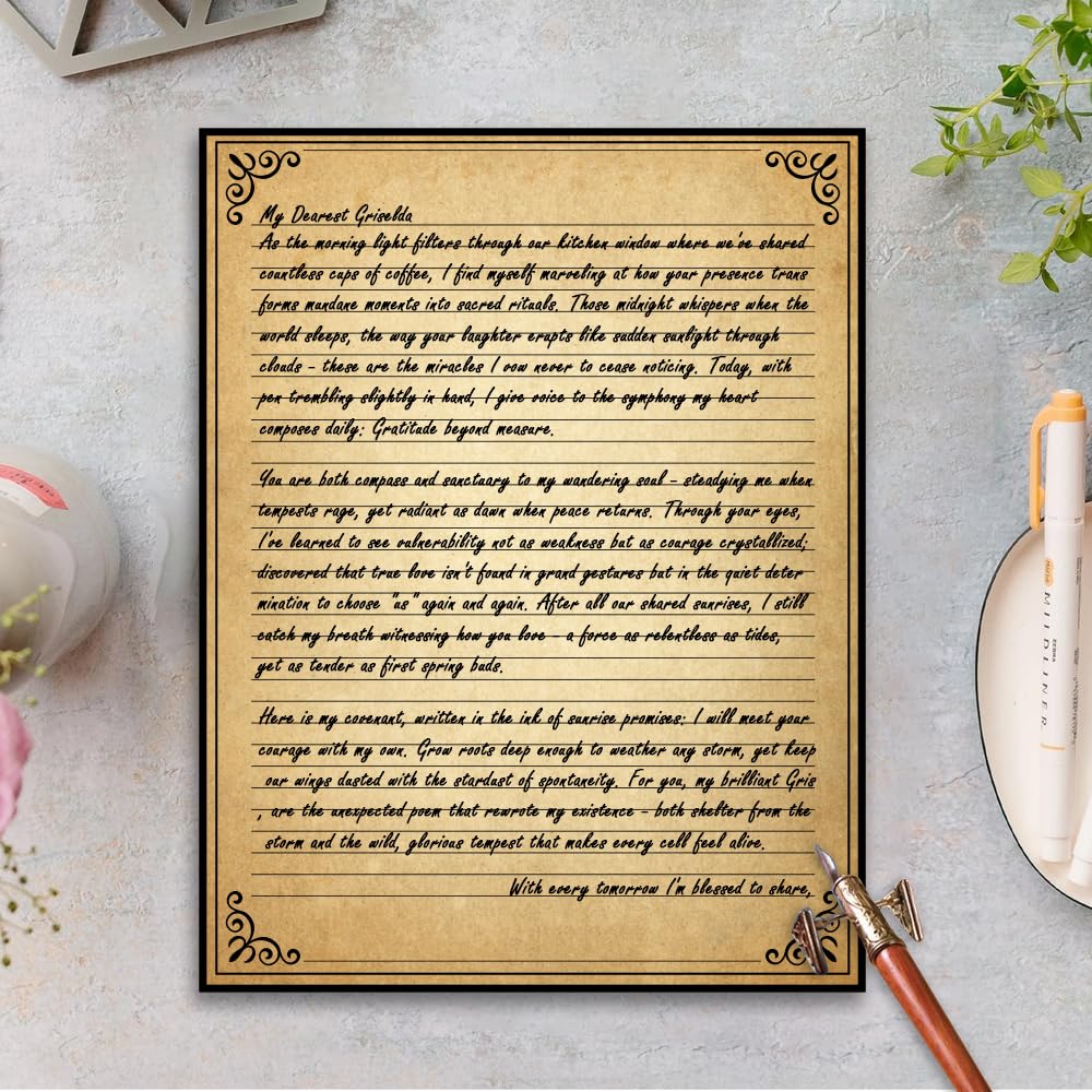 Papel rayado vintage con diseño de borde antiguo, 200 hojas, papel estacionario para escribir cartas, 100 g/m², 11 x 8.5 pulgadas, papelería envejecida para escribir cartas, invitaciones, papeles de