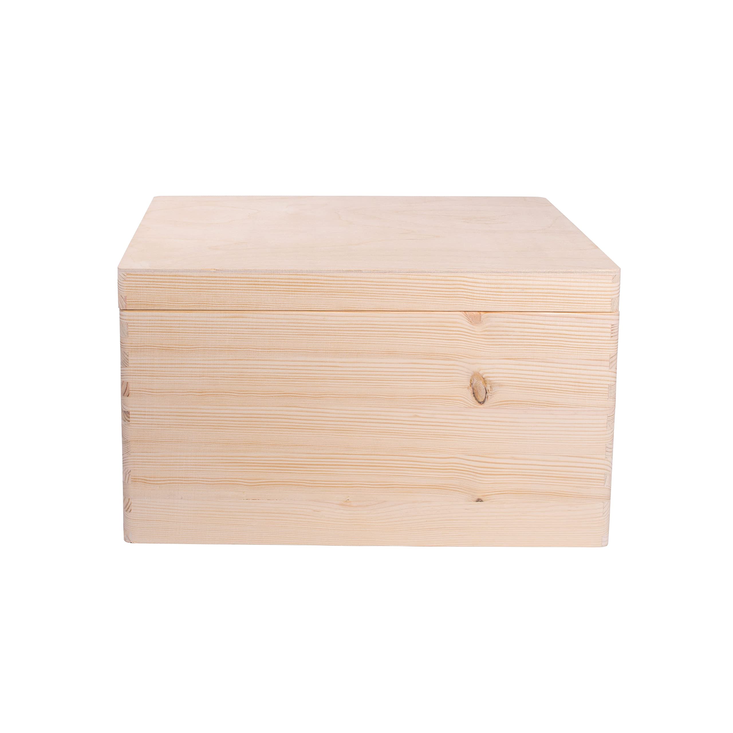 Unlackierte Holzkiste mit Deckel und Griffen für Aufbewahrung, Dekoration, Organisation, große natürliche Holzhandwerk, rustikale Wohnkultur, 40 x 30 x 24 cm