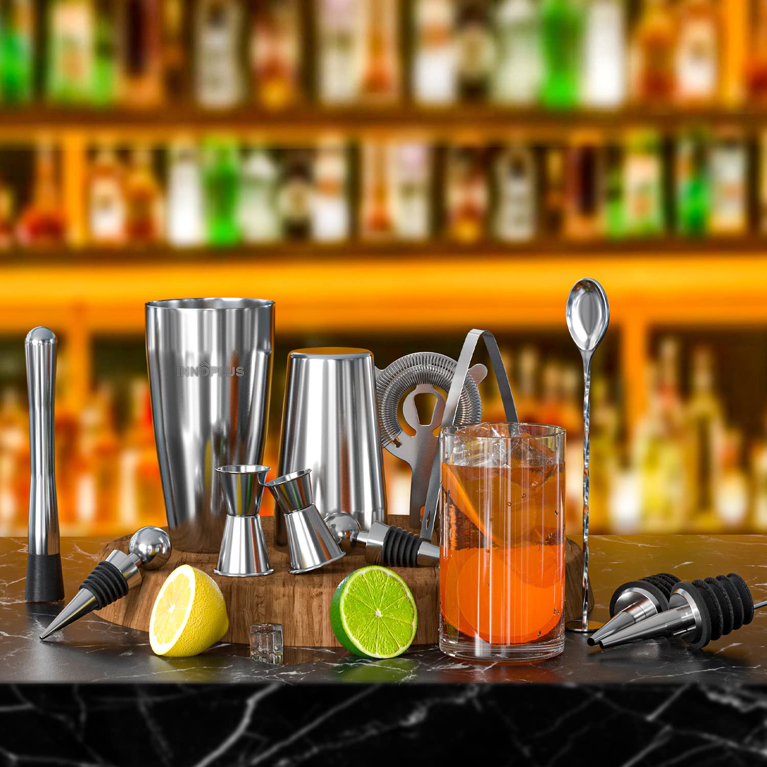 Kit Cocktail 17 Pièces - Shaker Boston En Acier Inox 304 Noir Professionnel