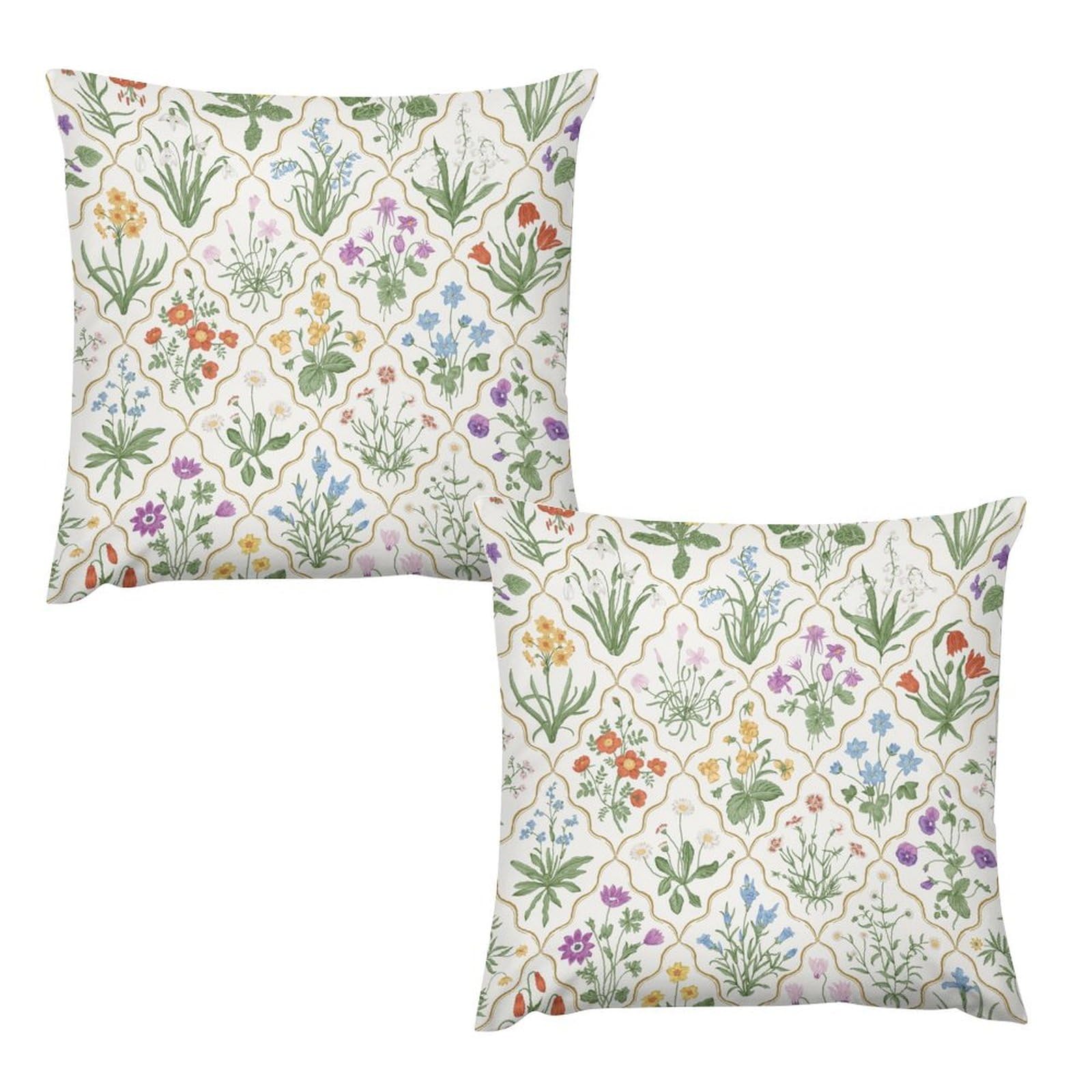 Nitmbi Flowers Pillow Covers Set of 2,Colorful Flower Plants Throw Pillow Covers 18x18 Inches Cotton Square Pillow Cover Set for Couch Bed Living Room