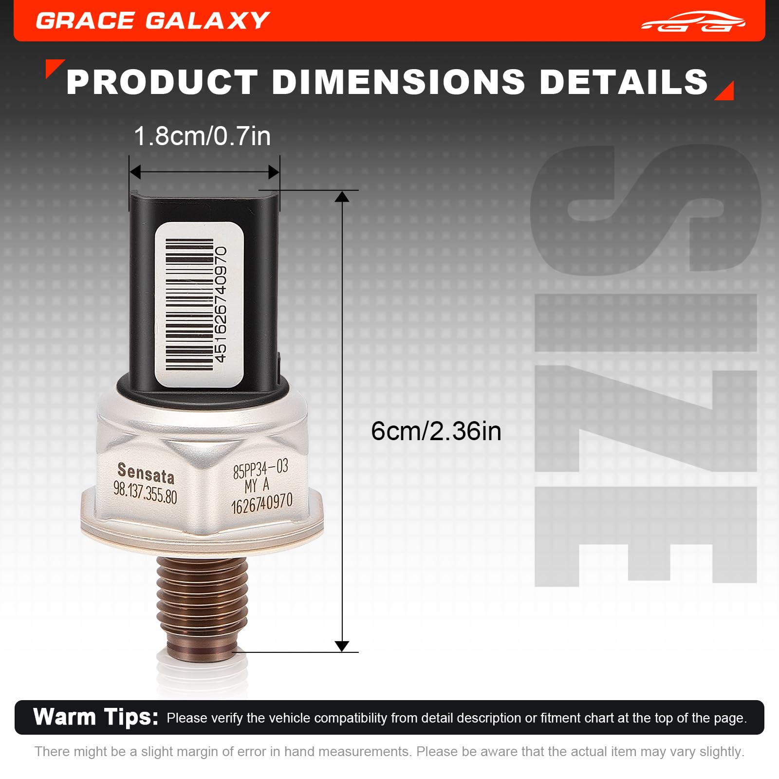 GraceGalaxy Capteur de Pression de Carburant pour C1 C2 C3 C4 C5 Dispatch Nemo Xsara Picasso, 107 1007 206 207 3008 307 308 407 5008 Bipper Expert Partner 9658227880 1920GW 1,4 L 1,6 L HDI