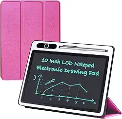 Tablet LCD para escrita eletrônica de 10 polegadas, quadro de rabisco, com capa protetora de couro, presentes de aniversário de Natal para adultos em casa, escritório de negócios (rosa)