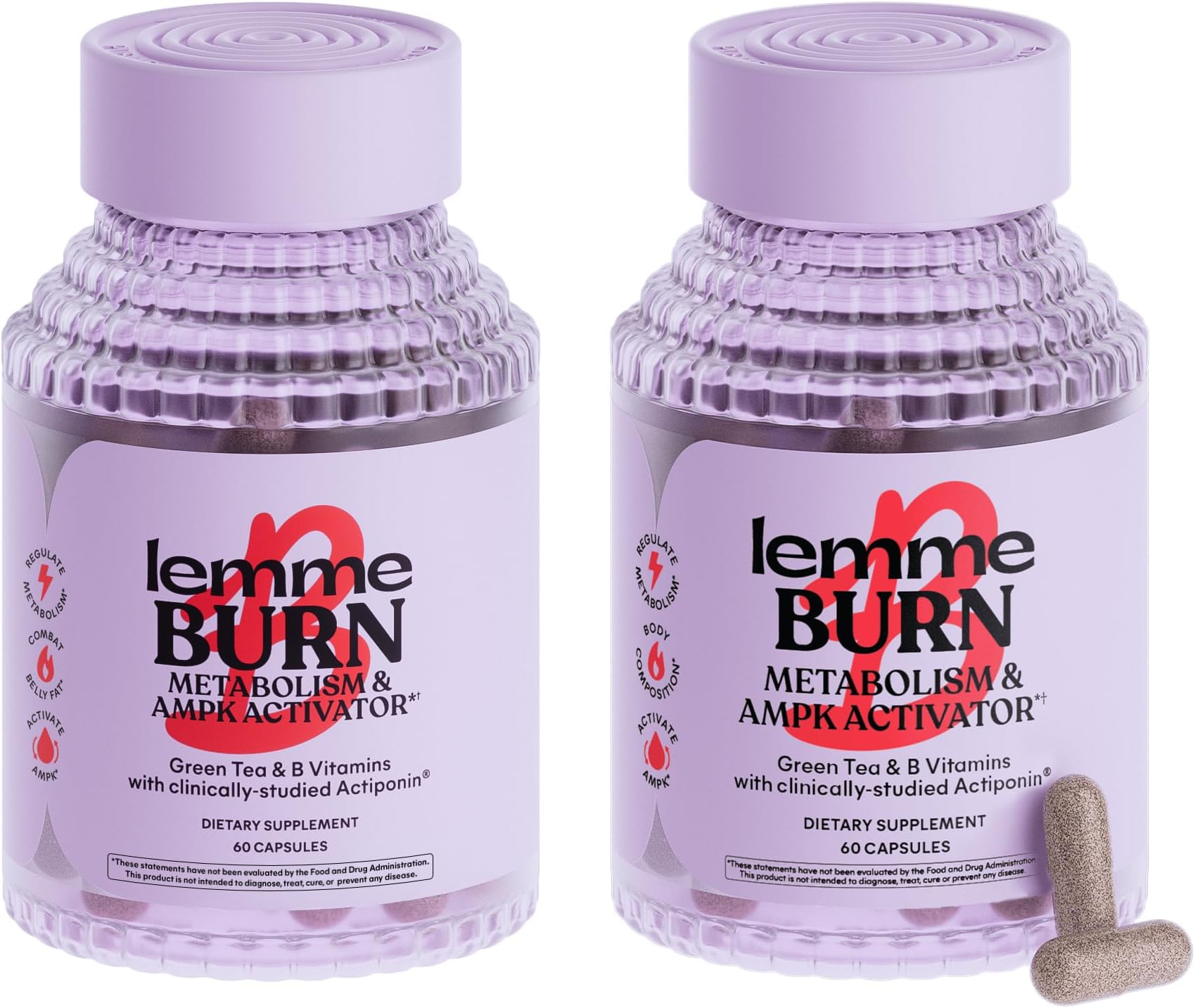 Burn Belly Fat Capsules, Clinically Studied AMPK Metabolic Activator Actiponin Jiaogulan, 50% EGCG Green Tea Extract, Vitamin B6, Methyl B12 for Men and Women - 60 Count (Pack of 2)