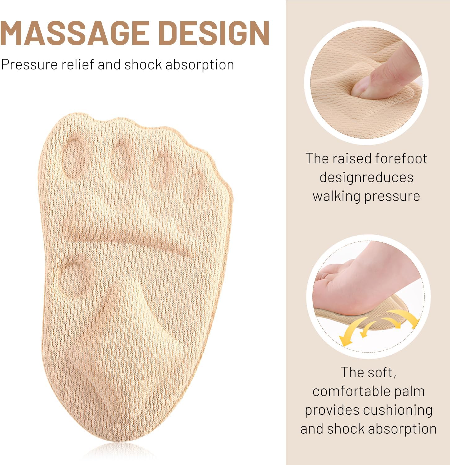 Metatarsal Pads for Women, 5 Pcs Ball of Foot Cushions High Heel Comfort Pads, High Heel Inserts, All Day Pain Relief and Comfort One Size Fits Shoe Inserts, Beige
