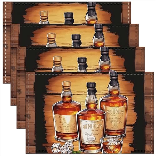 Juego de 4 manteles individuales de whisky, manteles individuales lavables de 12 x 18 pulgadas para decoración de mesa de comedor, manteles