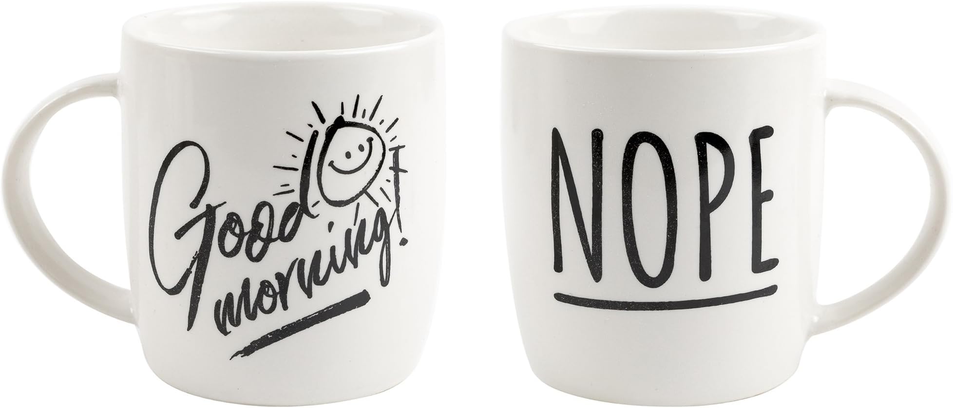 Good morning/Nope! Funny two sided 12oz ceramic coffee mug, high-quality stoneware, novelty gift, perfect for friends, family and co-workers, microwave and dishwasher safe
