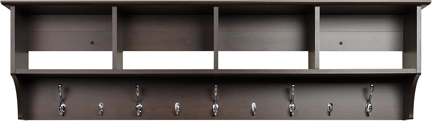 Prepac 60" Contemporary Wall Mounted Coat Rack, Coat Hooks Wall Mount with 4 Shelves, Ideal for Hallway or Entryway Storage Solution, 11.5"D x 60"W x 16.5"H, Espresso