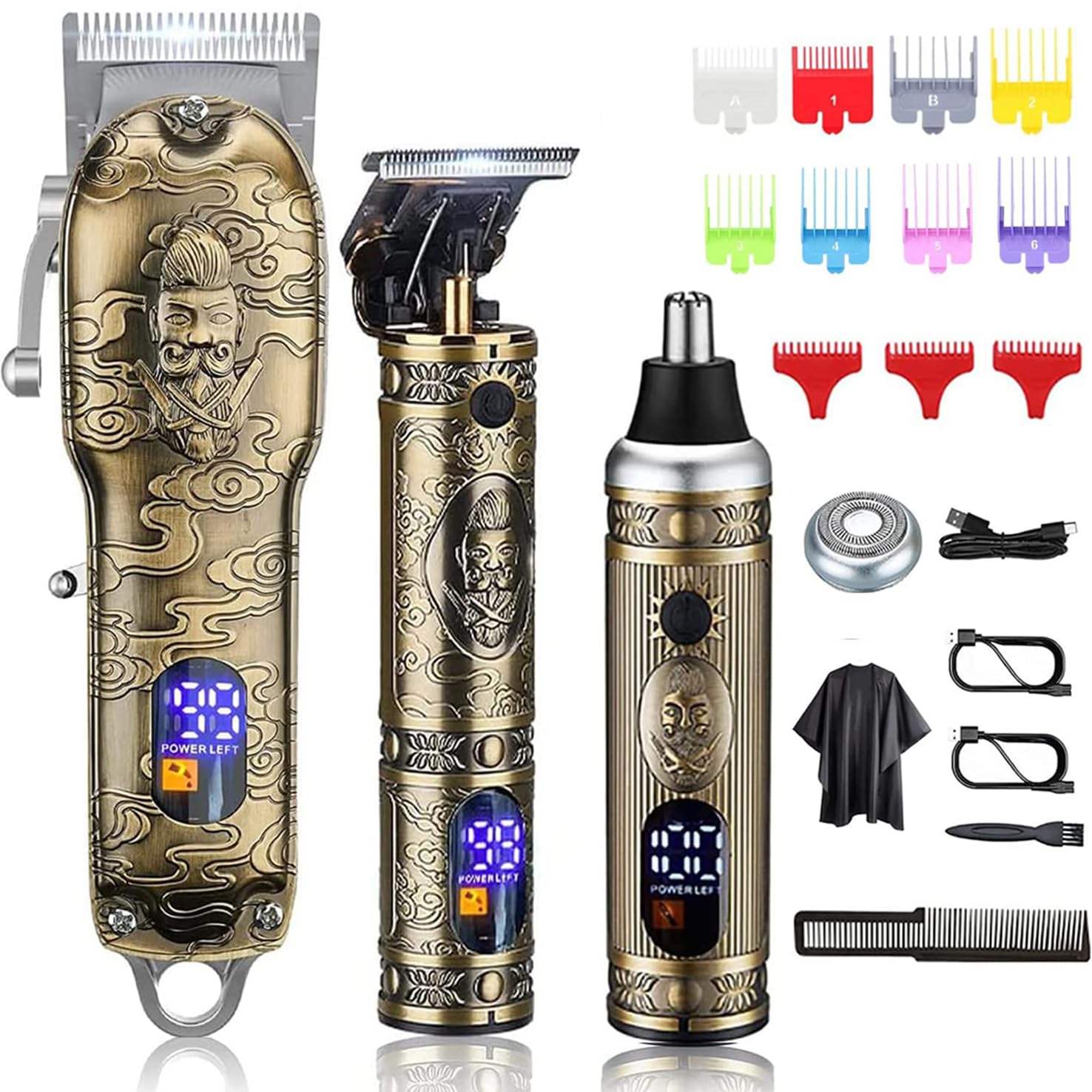 Suttik Hair Clippers for Men Nose and Beard Trimmer Set of 3, Professional Cordless Barber Clippers for Hair Cutting Grooming Kit, Rechargeable, LCD Display, Gift for Men