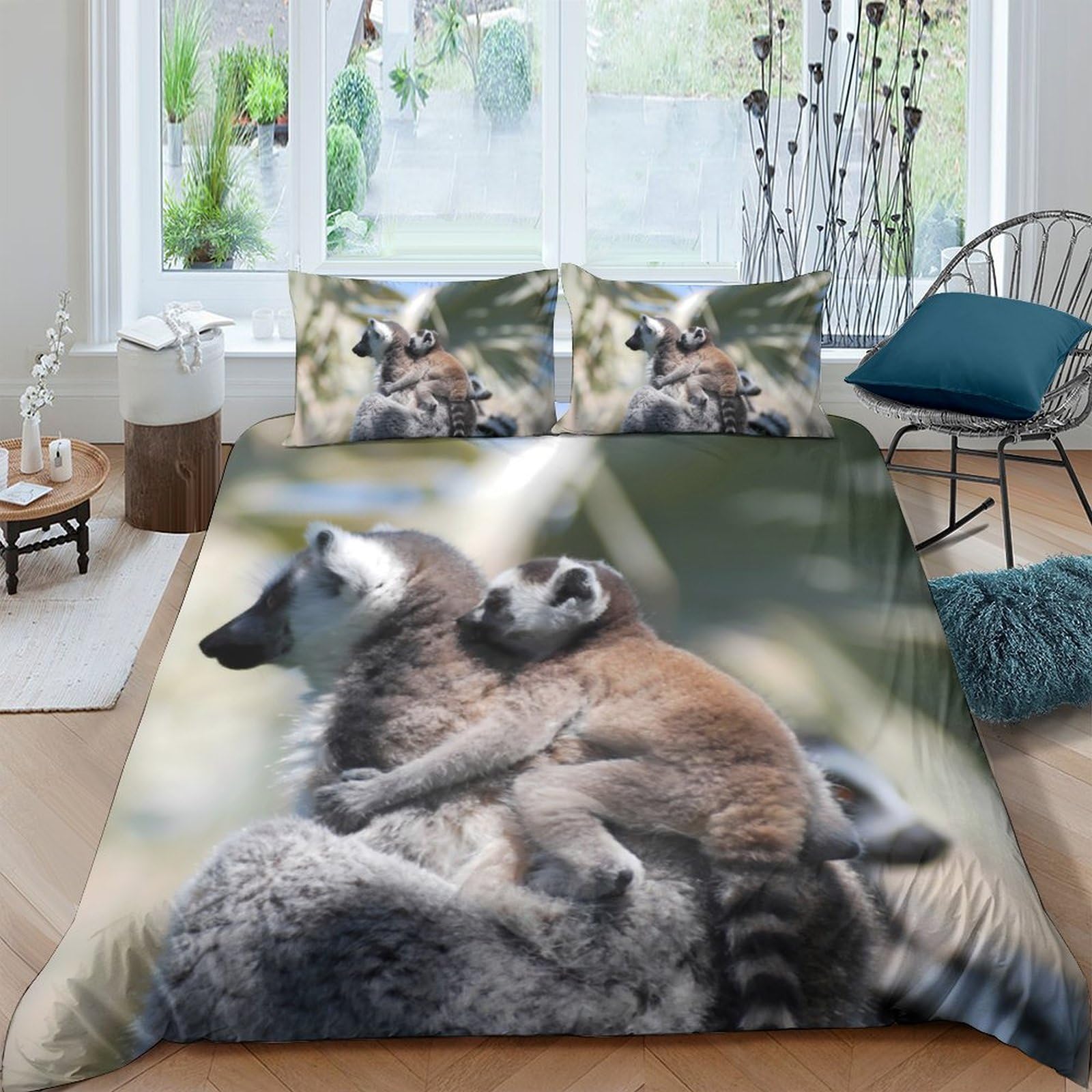 Ctjqhvkz Style-1 3D Printed Lemur Family Fitted Sheet Microfiber Soft Breathable Wildlife Bed Cover For Bedroom Decor Protection Single（135X200cm）