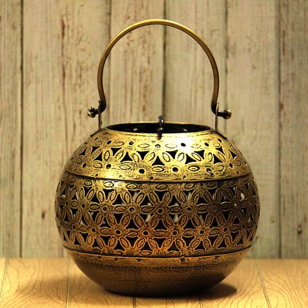 Crafts Home Decor Handcrafted Beautiful Hanging Metal Lota Candle Holder Antique Shade Box for Home Decoration|Lantern|Candle Stand|Gifting (14 x 14 x 14 cm)