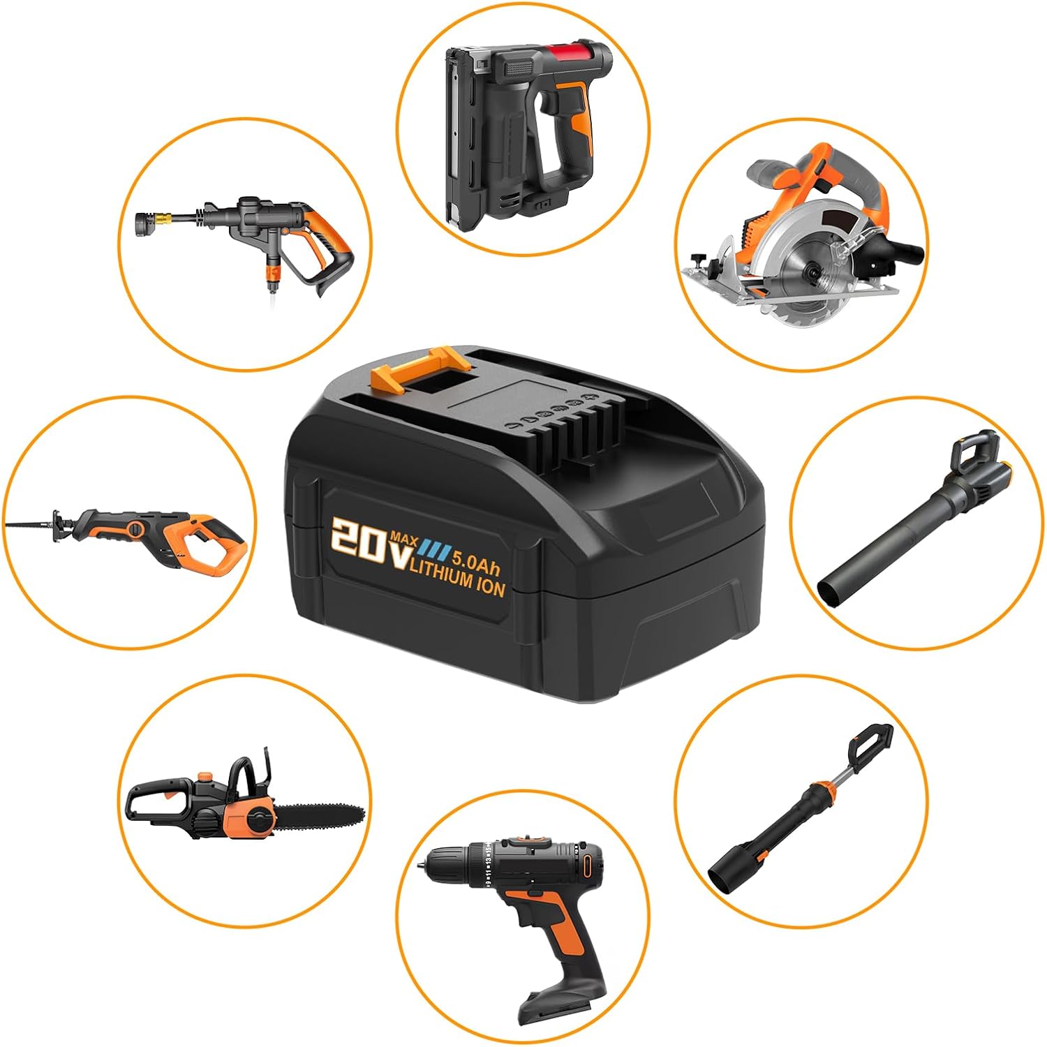 2 Packs 5.0Ah Replace for Worx 20V Battery WA3525 WA3578 WA3575 WA3520 WG151s, Compatible with Worx 20V Power Tools and Charger