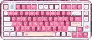 YUNZII Coolkiller CK75 Wireless Hot Swappable Mechanical Keyboard, Transparent Gasket Mounted RGB Bluetooth/2.4Ghz/Type-C Wired Gaming Keyboard with KSA Profile PBT Keycaps(Meow Switch,Peach Pink)