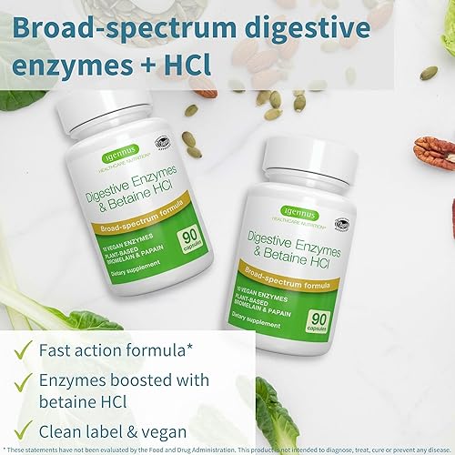 Miniatura 3 de Live Cultures+ Probióticos Lab4 + enzimas digestivas avanzadas y betaína HCl paquete vegano, apoyo completo para la salud digestiva con 25 mil