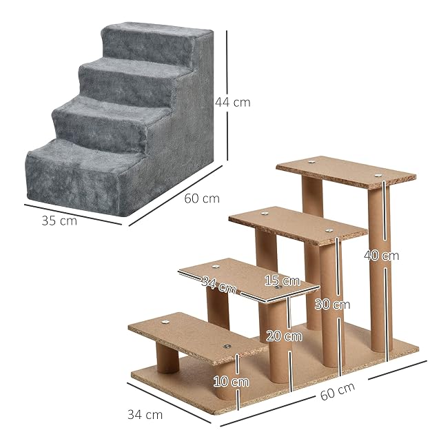 Foto 7 de 8 de PawHut Escalera para Perros de 4 Peldaños Cama Sofá 60x35x44 cm Gris