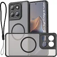 USTIYA Magnética Capa para Motorola Moto Case Matte Acrílico Uso Resistente Protetora de Câmera Capa Acessórios para Celular com Cordão Preto FGCX (MOTO Edge 60/Edge 60 Fusion)