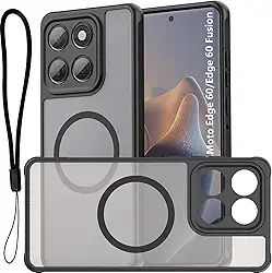USTIYA Magnética Capa para Motorola Moto Case Matte Acrílico Uso Resistente Protetora de Câmera Capa Acessórios para Celular com Cordão Preto FGCX (MOTO Edge 60/Edge 60 Fusion)