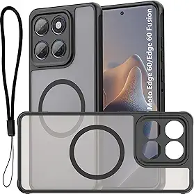 USTIYA Magnética Capa para Motorola Moto Case Matte Acrílico Uso Resistente Protetora de Câmera Capa Acessórios para Celular com Cordão Preto FGCX (MOTO Edge 60/Edge 60 Fusion)