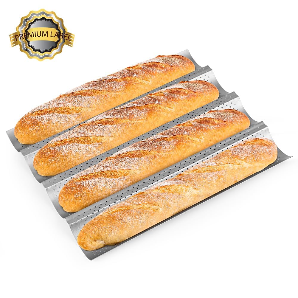 Amagabeli - Teglia da forno per baguette, 38,1 x 33 cm, per 4 pagnotte e baguette