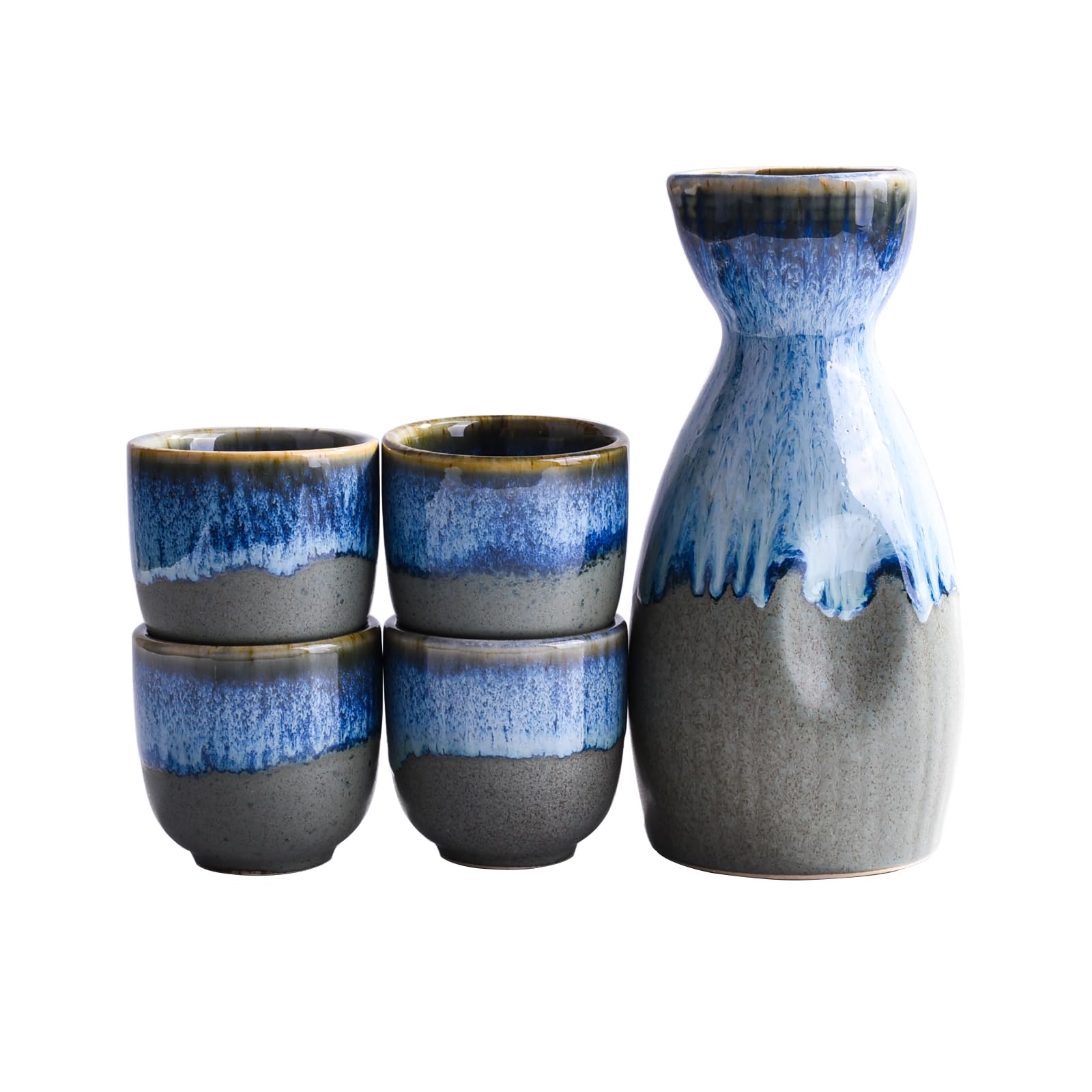 Amazon.com | Japanese Sake Set of 5, Large Ceramic Wine Pot with 4