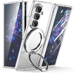 SQMCase Designed for Samsung Galaxy Z Fold 7 Case with Magnetic Hinge Protection & Kickstand (Compatible with Magsafe),Built-in Screen Protector Full Protective Phone Case Cover (Clear)