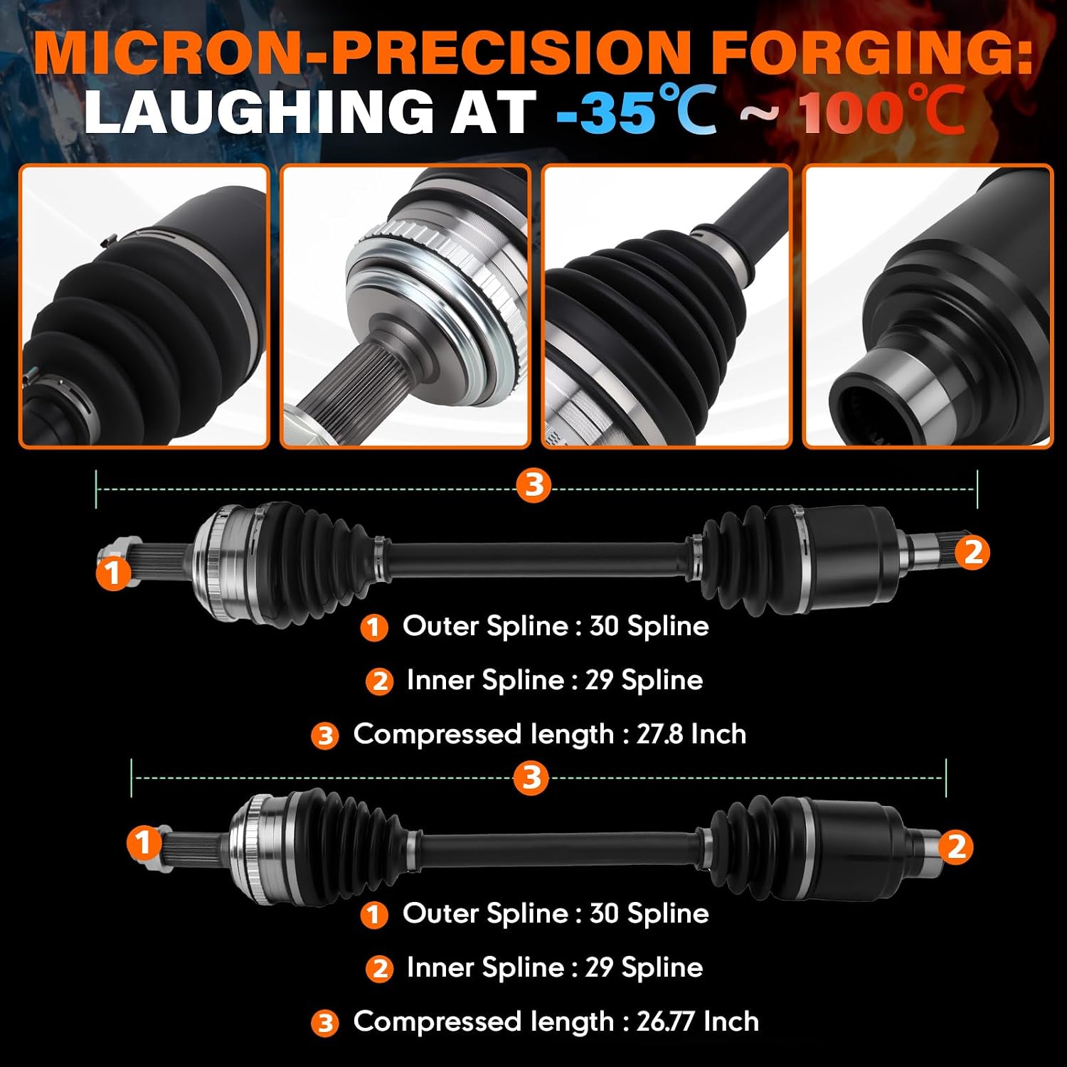 Front Left & Right CV Axle Pair Set for Acura MDX 2003-2006 & Honda Pilot 2006-2008 V6 3.5L - Replaces 44306-S3VA61, 44305-S3VA61, 66-4198, 66-4199 - Complete Front Axle Assembly Kit