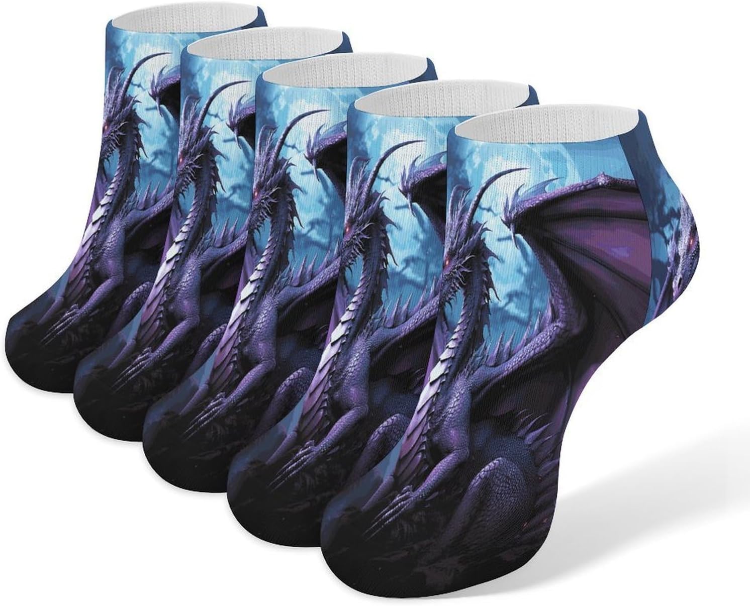 Socks for Men Women 5 Pairs Short Ankle Socks | Purple Dragon Purple Moon Low Cut Casual Crew Sock Cute Breathable Athletic Socks Non Slip No Show Sock