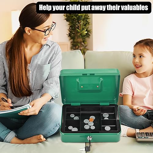 Miniatura 6 de Caja de dinero grande con cerradura con bandeja extraíble para monedas, caja de dinero de metal segura portátil con cerradura de llave, organizador