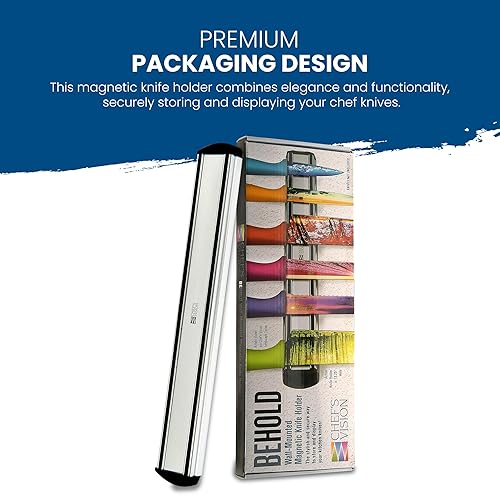 Miniatura 7 de BEHOLD by Chef's Vision - Soporte magnético para cuchillos de cocina plateado - Tira magnética para cuchillos de cocina - Elegante exhibición de
